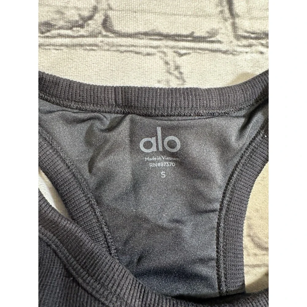 Alo Yoga Ribbed Devoted Full Length Black Tank Size Small Work Out - Picture 5 of 9